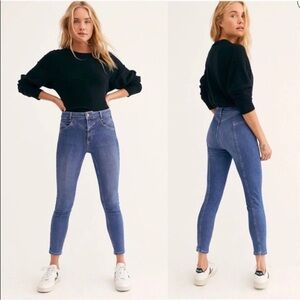Free People Riley Skinny Jeans Womens 30 Blue Daybreak Back Seam High Rise